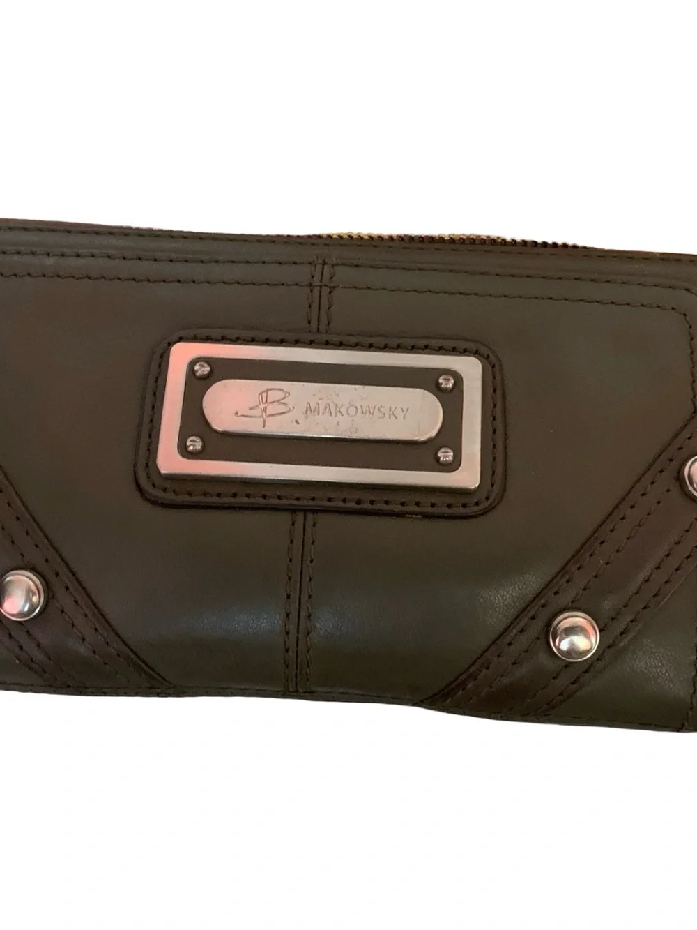 B Makowsky Hunter Green Leather Zip Around Wallet Leopard Interior